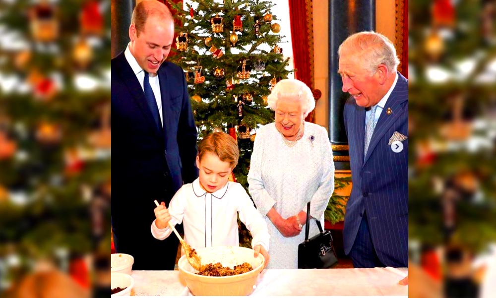 Ritka pillanat: II. Erzsébet a három trónörökössel karácsonyi pudingot készít