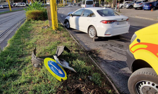 Villanyoszlopnak csapódott egy Toyota a 11. kerületben, miután rosszul lett a sofőrje – Fotók a helyszínről